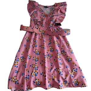 NWT Eloquii Size 28 Butterfly Sleeve Floral Button Down Pink Dress *Flaw*